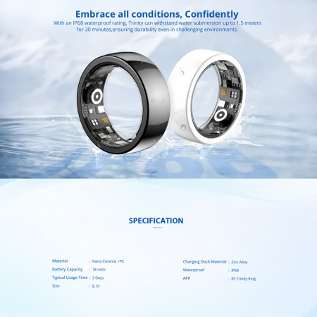 Prsteň inteligentný TRINITY smart ring SR01 white size 8