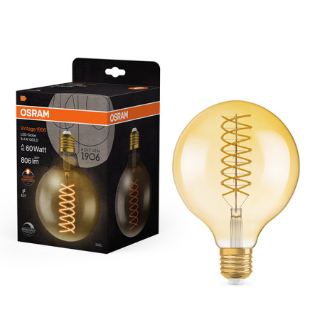Žiarovka OSRAM LED 1906 E27 8,8W/824 GLOBE G125 FILAMENT GOLD SPIRAL DIM