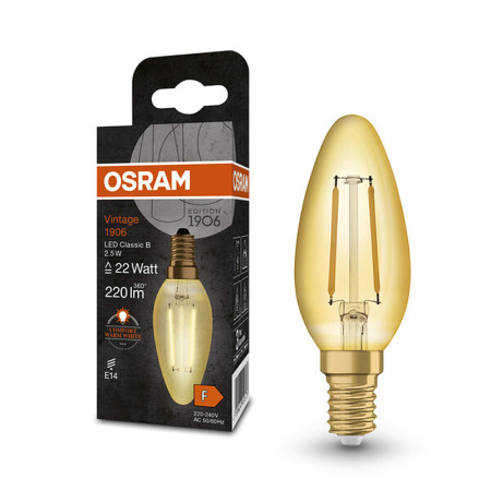 Žiarovka OSRAM LED 1906 E14 2,5W/824 CLB25 FILAMENT GOLD sviečka