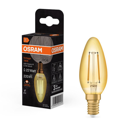 Žiarovka OSRAM LED 1906 E14 2,5W/824 CLB25 FILAMENT GOLD sviečka