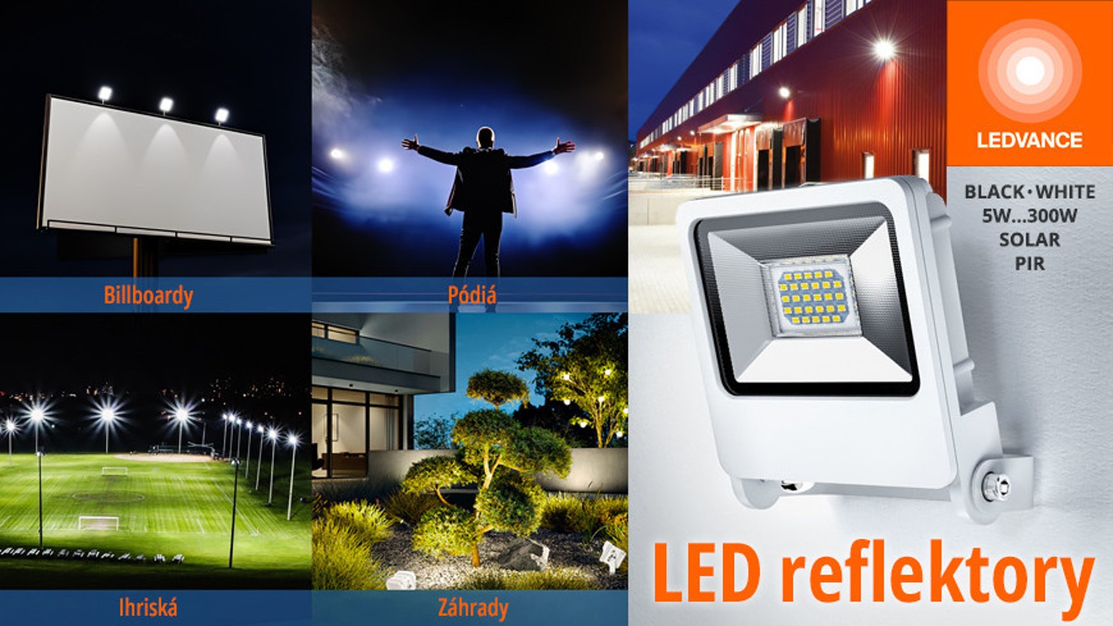 LED reflektory, biele & čierne, solárne, s PIR